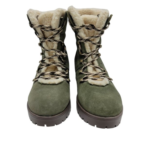 Skechers Boots Womens 8 Green Suede Leather Trail Troop Mid Calf Sherpa Hiking - Picture 3 of 11